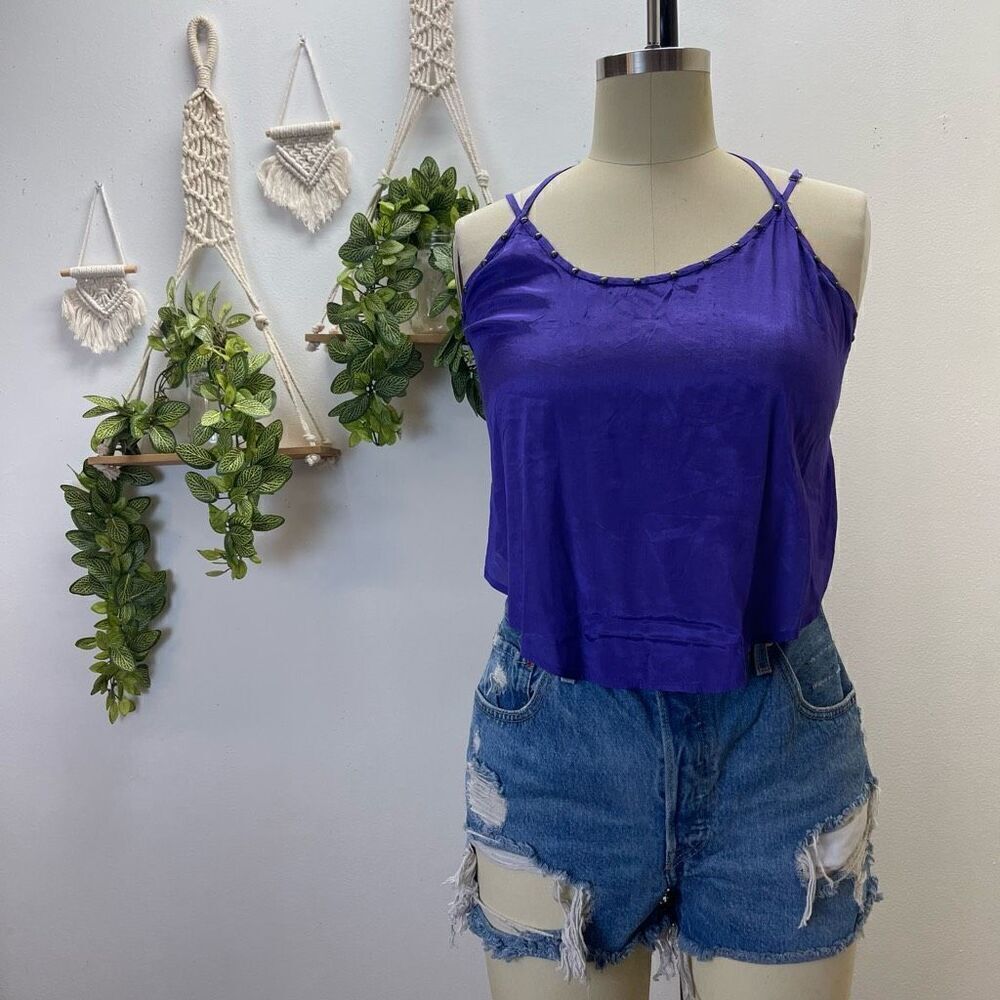 Free People Crop Purple Satin Tank